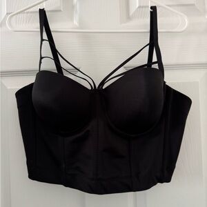 Black Strappy Crop Top with Sweetheart Neckline